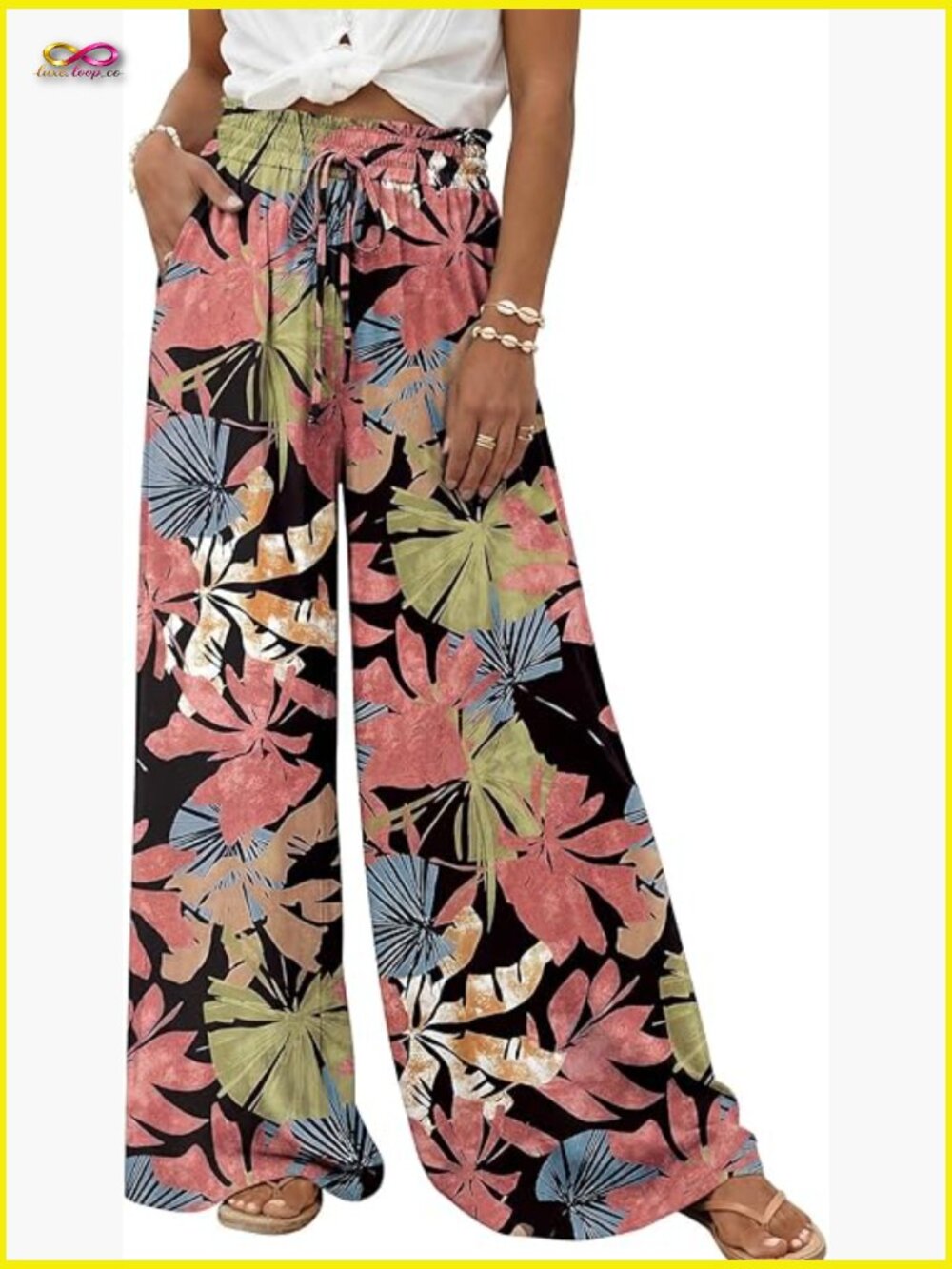 High Waist Wide Leg Palazzo Pants with Pockets Summer Beach Casual